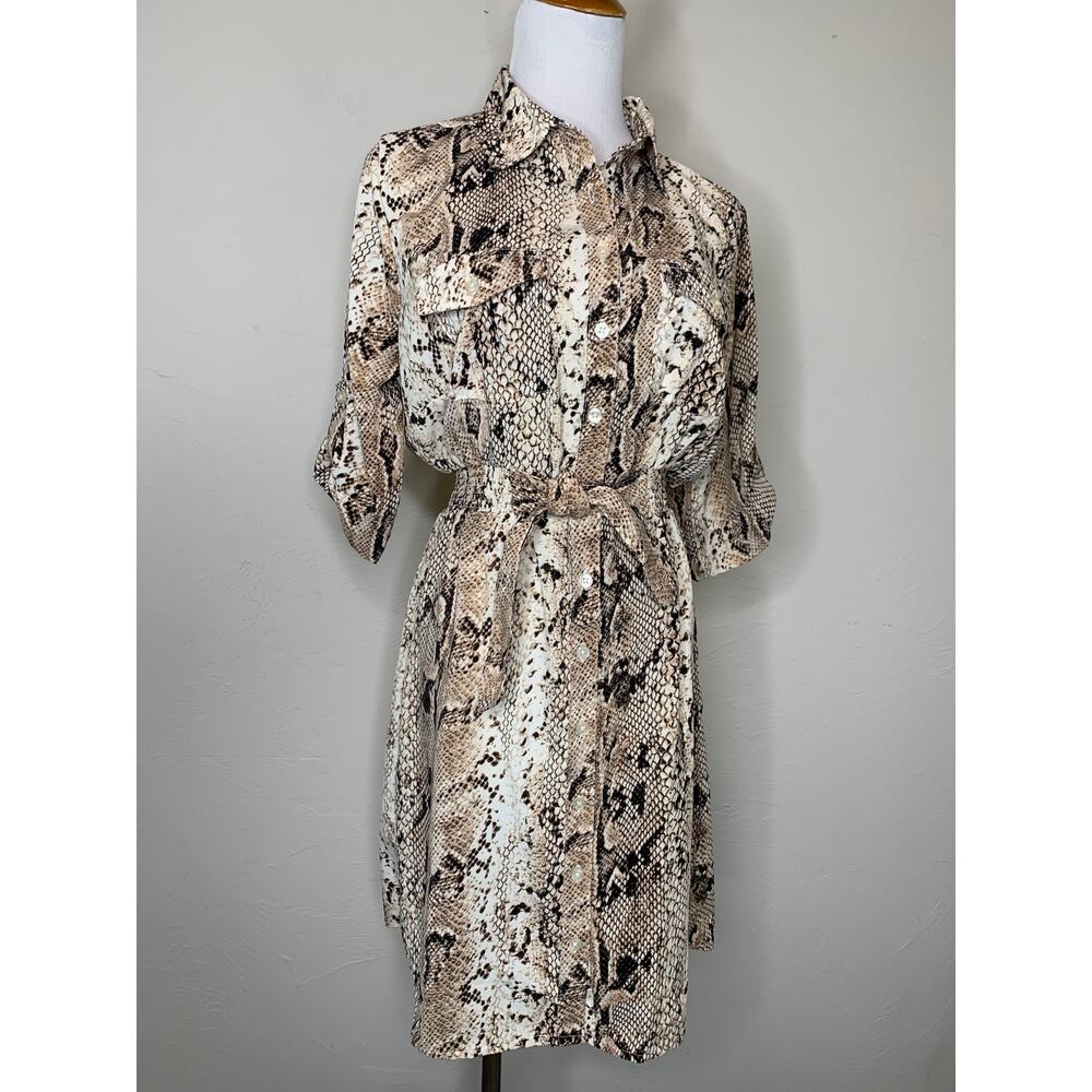 Millenium Snakeskin Brown Cream Shirt Dress Sz Small Preppy Casual